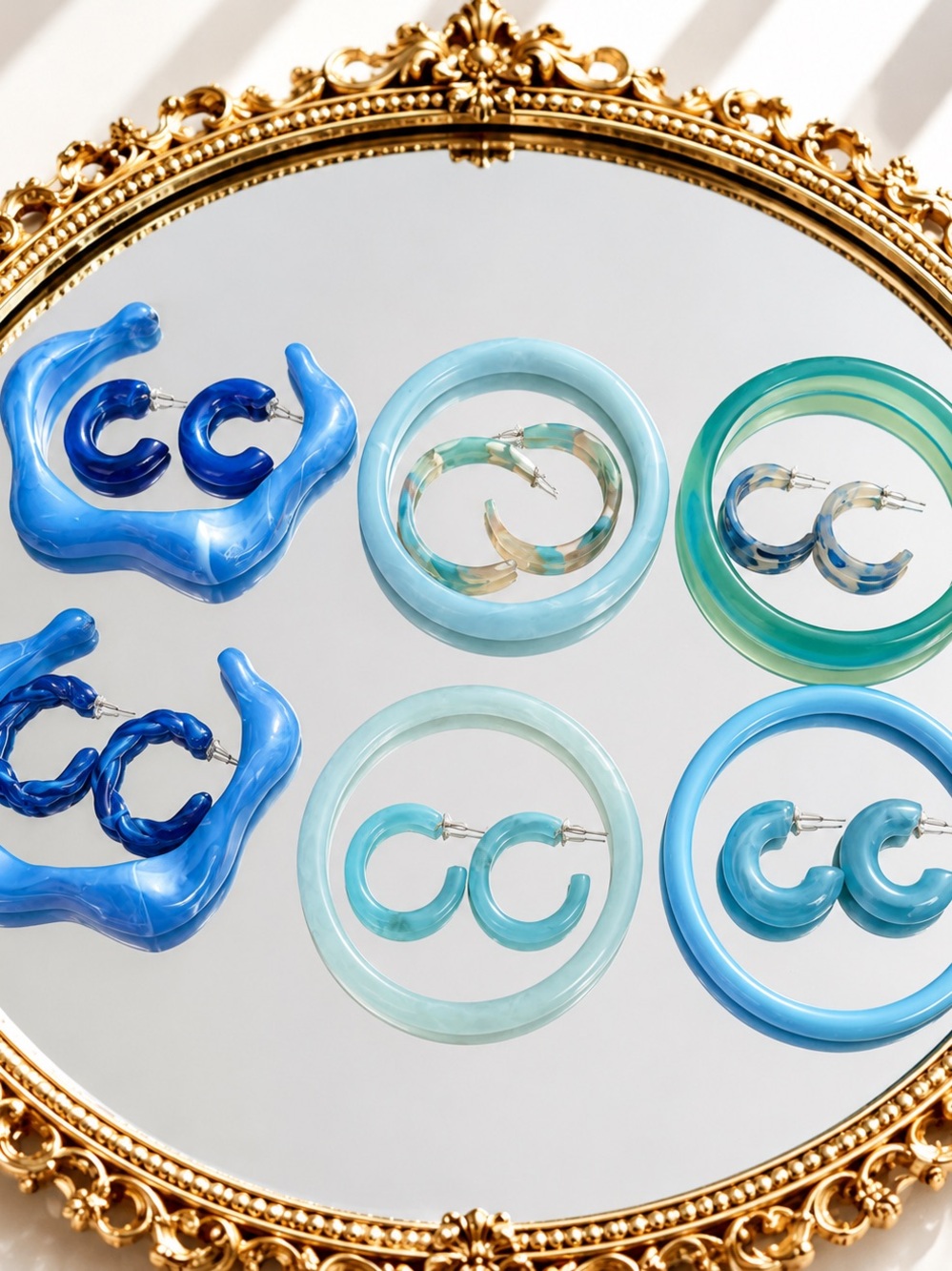 Blue & Aqua Resin Hoop Earrings - Lightweight Women's Fashion Earrings
